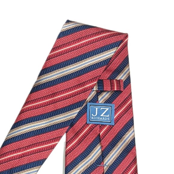 JZ Richards Silk Repp Tie Men’s Long 62” Red Navy Stripe JZ Boulder Classic New - Picture 4 of 5